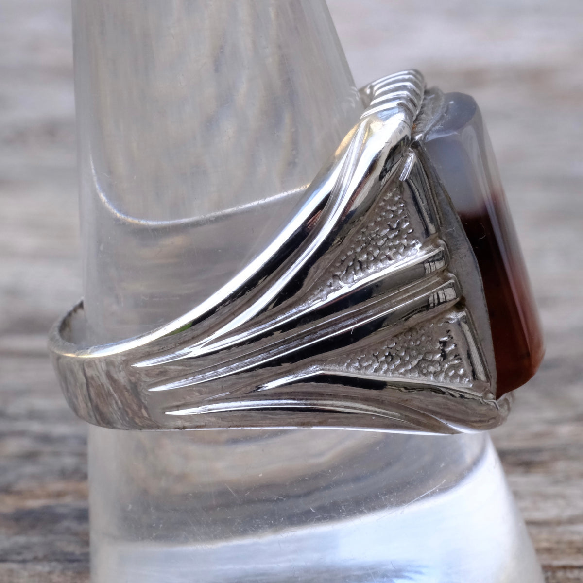 Vintage Sterling Agate Signet Ring 11