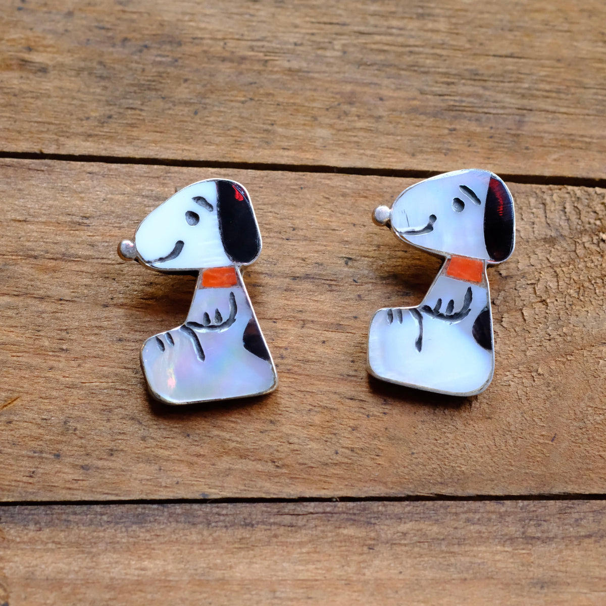 Sterling Silver Red Collar Inlay Snoopy Pendant