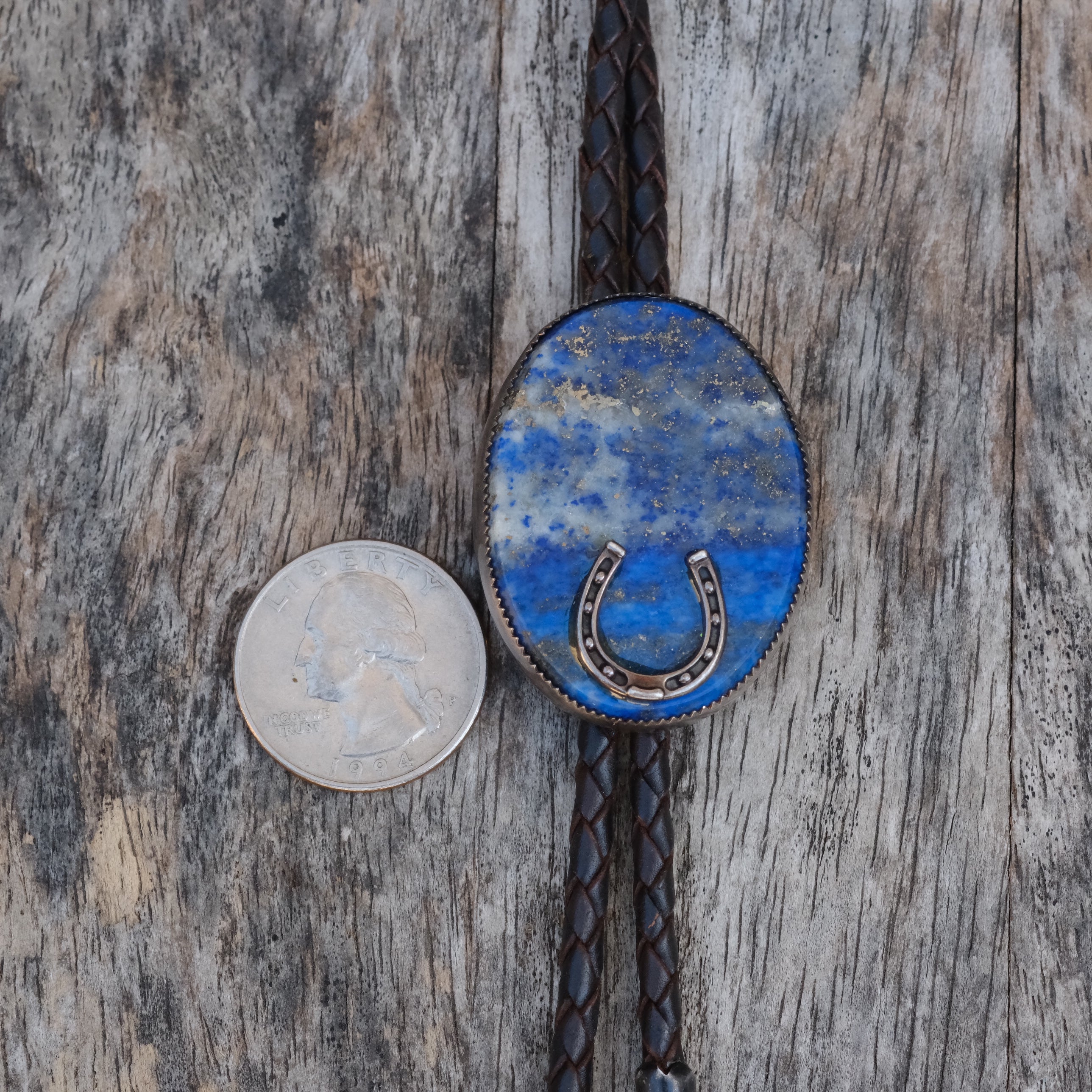 Vintage Sterling Lapis Lucky Horseshoe Bolo Tie