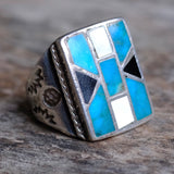 Vintage Sterling Multistone Inlay Ring 9.75