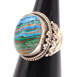 Vintage Sterling Rainbow Calsilica Ring 6.5
