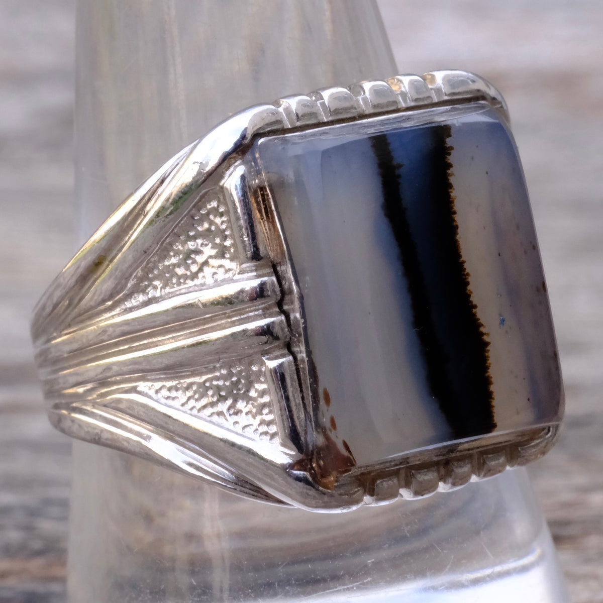 Vintage Sterling Agate Signet Ring 10.5