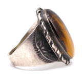 Vintage Sterling Tigers Eye Stamped Band Ring 11