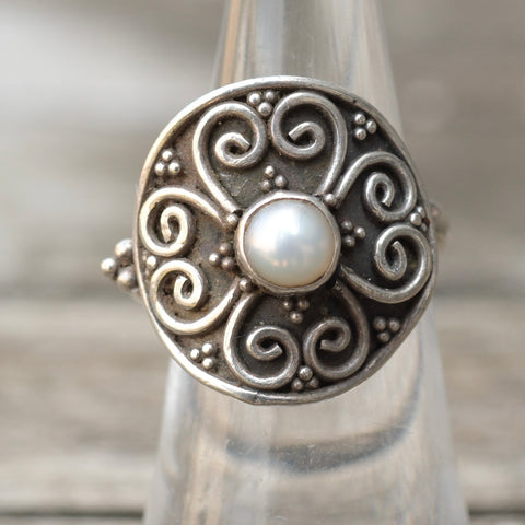 Vintage Sterling Pearl Ring 6.5