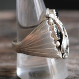 Vintage Sterling 2-Stone Onyx Eagle Ring 10.75