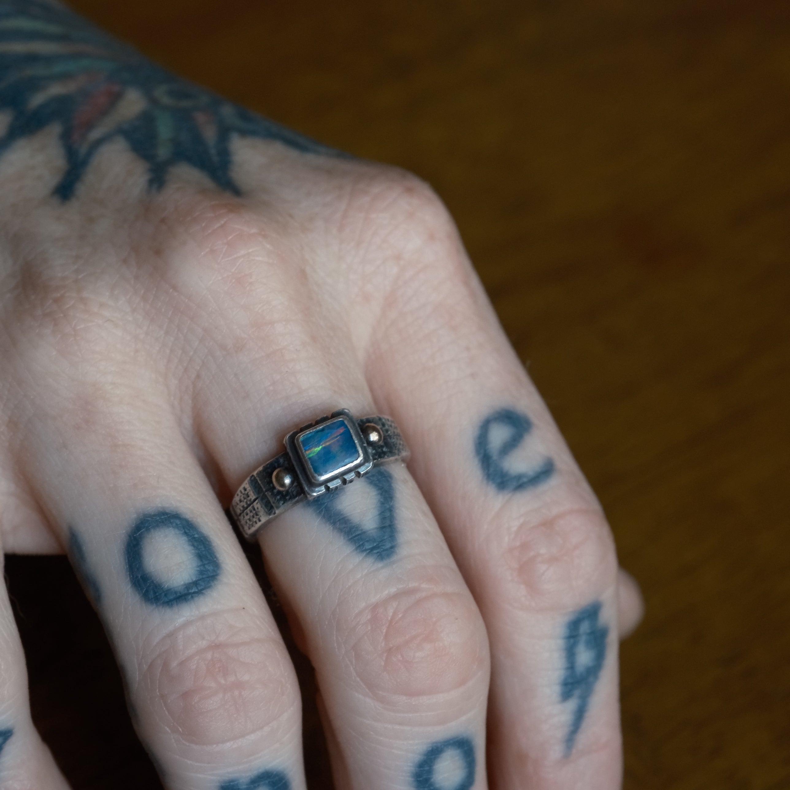 Vintage Sterling Labradorite Band Ring 7.75