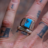 Vintage Sterling Turquoise Stamped Band Ring 9.75