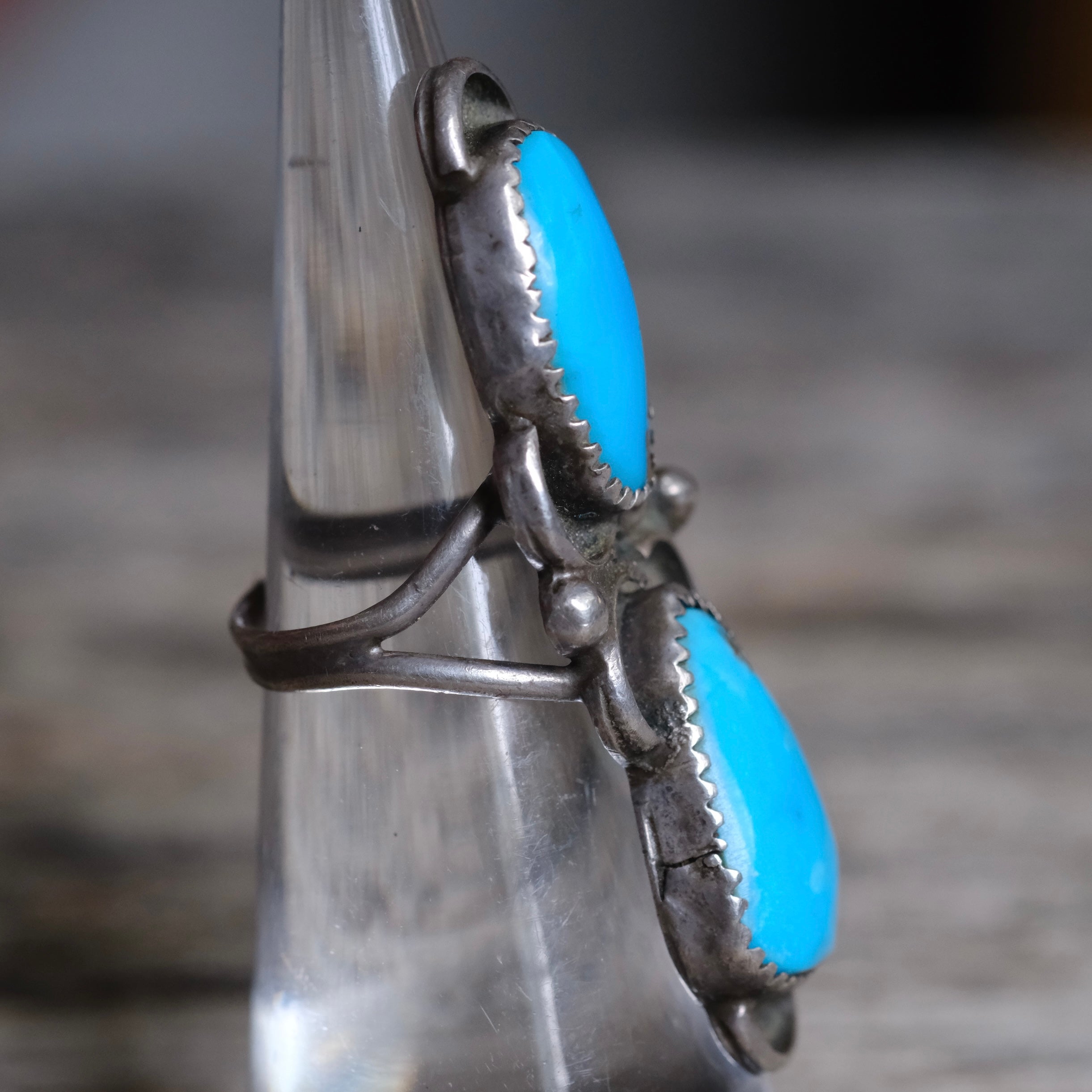 Vintage Sterling 2-Stone Turquoise Ring 4.5