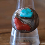 Vintage Sterling Turquoise and Coral Ring 10