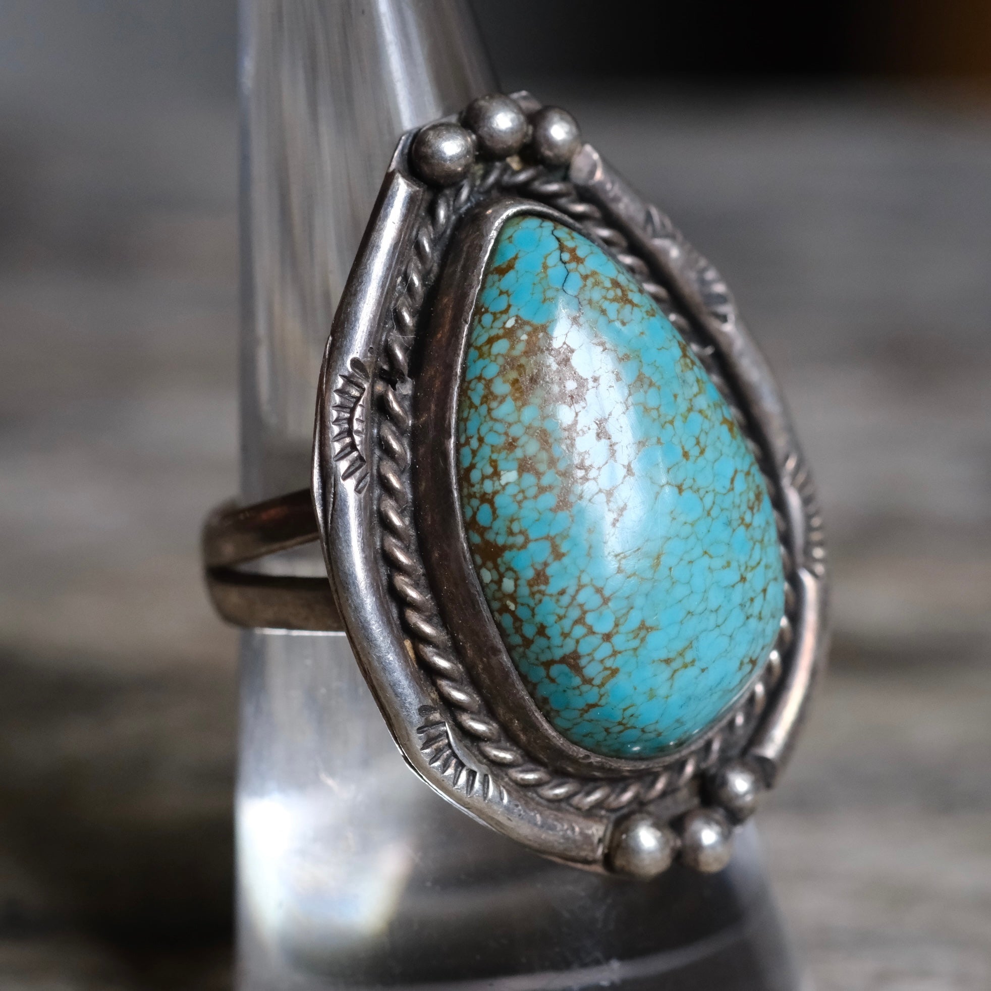 Vintage Sterling Turquoise Roper Ring 7