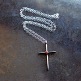 Vintage Sterling Coral Sandcast Cross Necklace