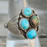 Vintage Sterling 4-Stone Turquoise Ribbed Band Ring 10