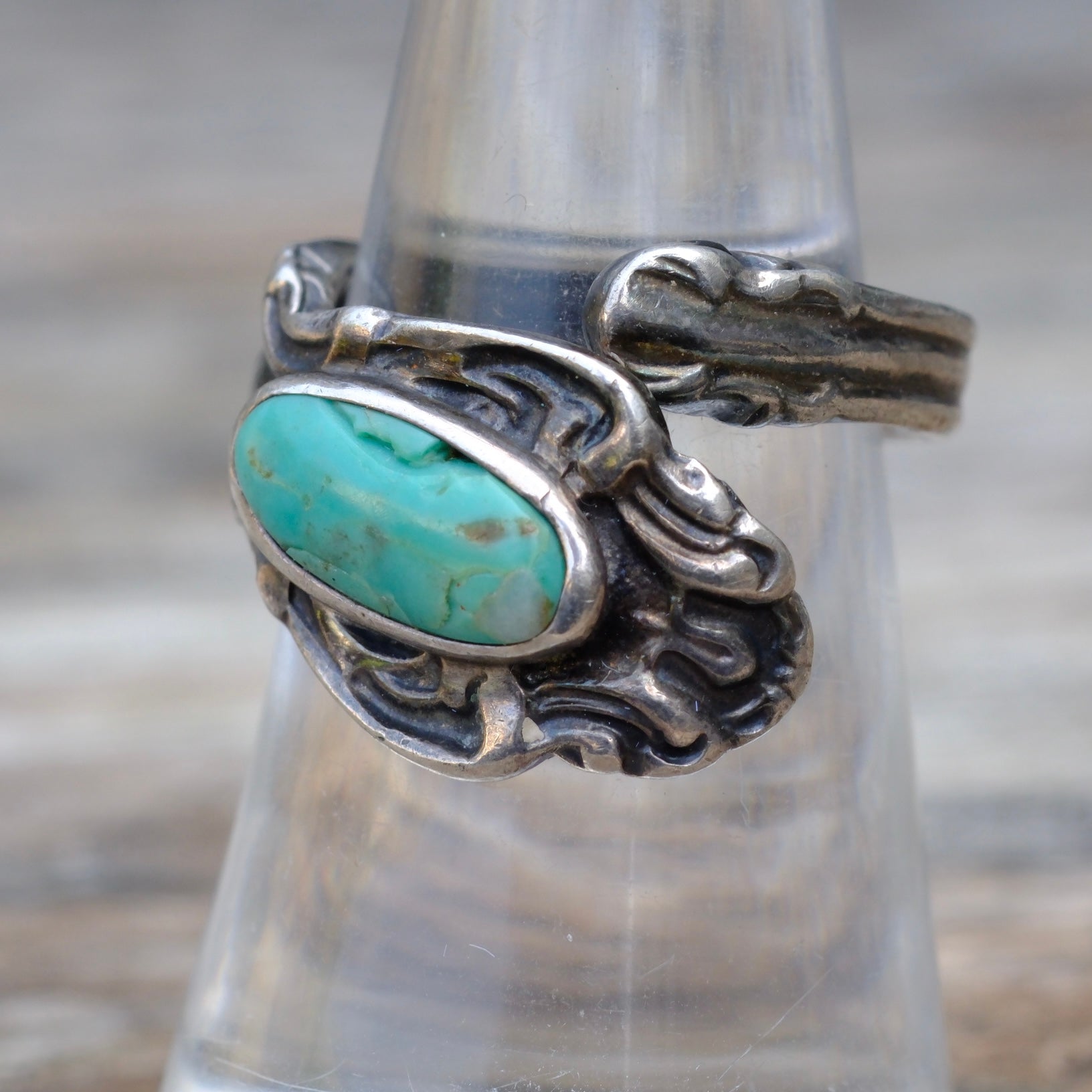 Vintage Sterling Turquoise Spoon Ring 5.75