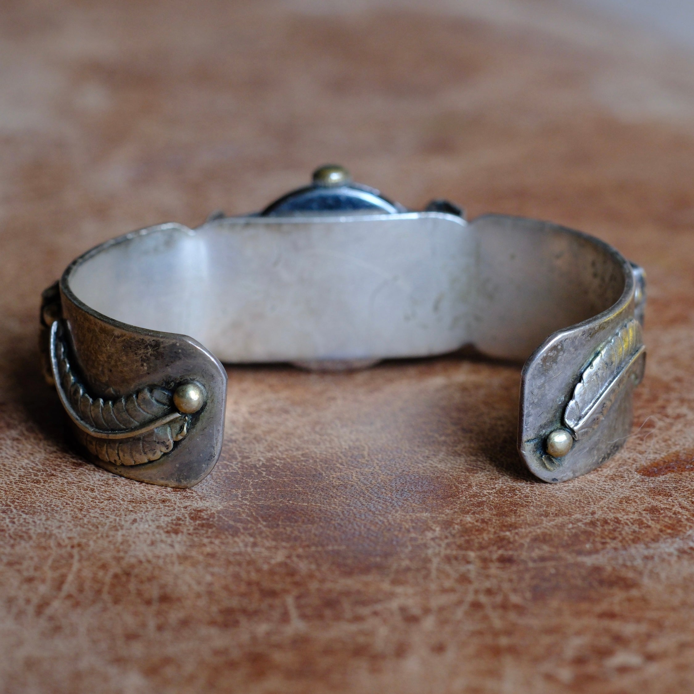 Vintage Sterling Turquoise and Coral Watch Cuff Bracelet