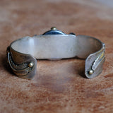 Vintage Sterling Turquoise and Coral Watch Cuff Bracelet