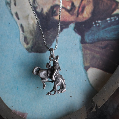 Vintage Sterling Bucking Bronco Necklace