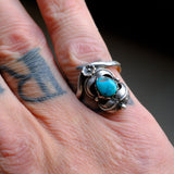 Vintage Sterling Turquoise Feather Ring 7.75