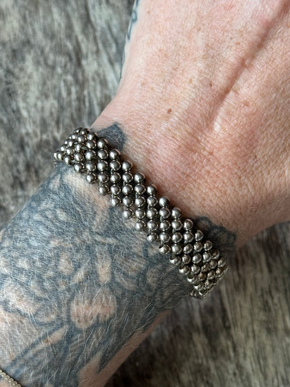 Vintage Sterling Silver Woven Bead Toggle Bracelet