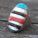 Vintage Sterling Multistone Inlay Ring 10.5