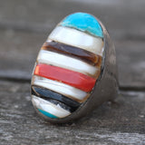 Vintage Sterling Multistone Inlay Ring 10.5