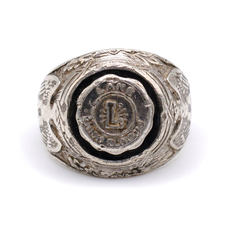 Vintage Sterling L Initial Military Signet Ring 6.5