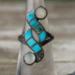 Vintage Sterling Turquoise and Mother Of Pearl Inlay Ring 5.25