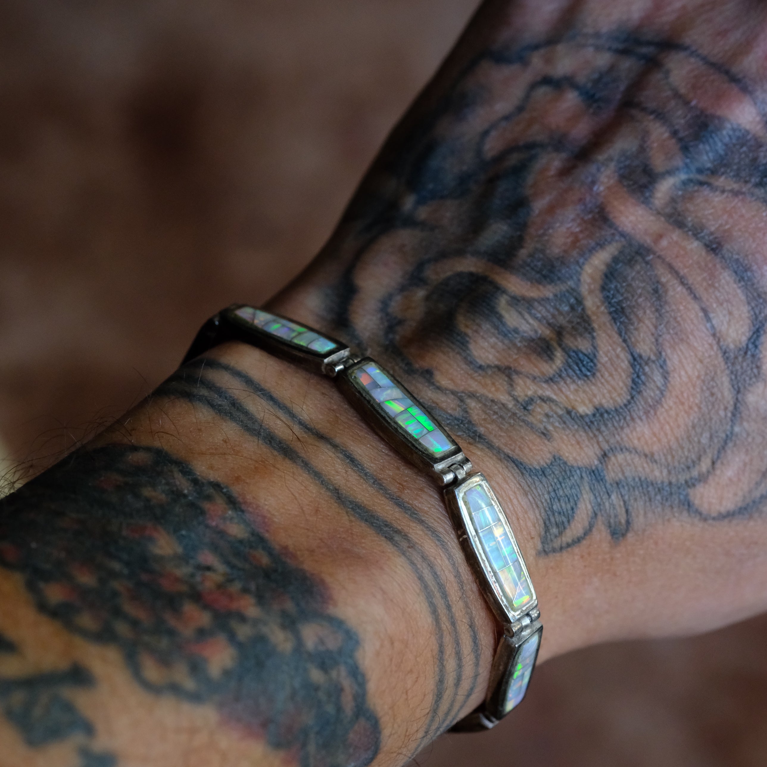 Vintage Sterling Silver Opal Link Bracelet