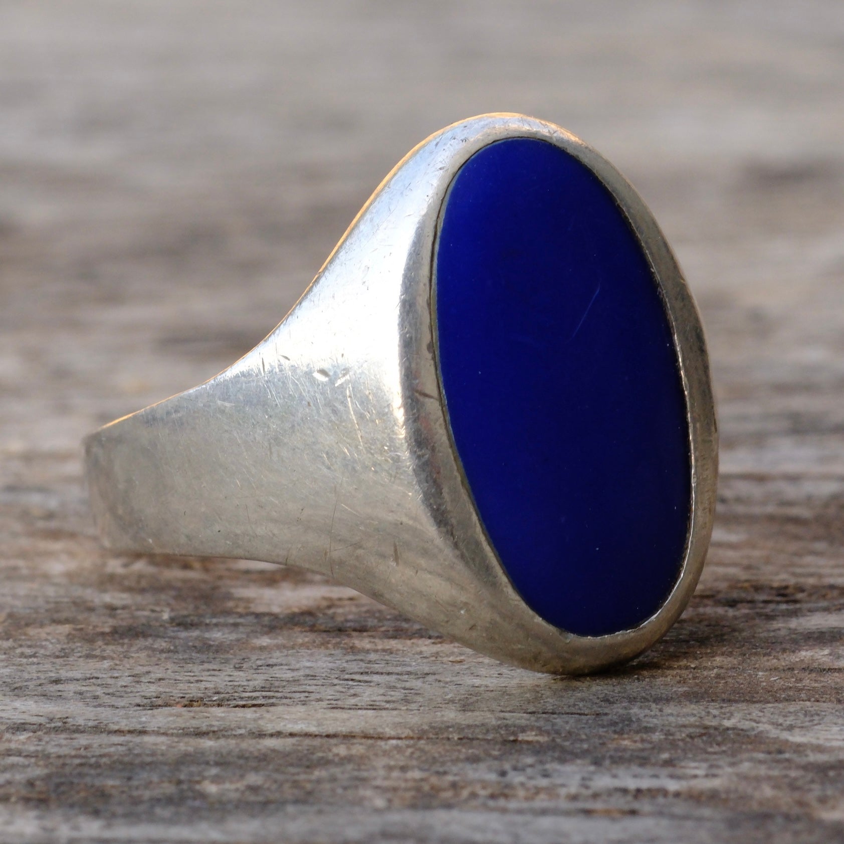 Vintage Sterling Lapis Signet Ring 13.75