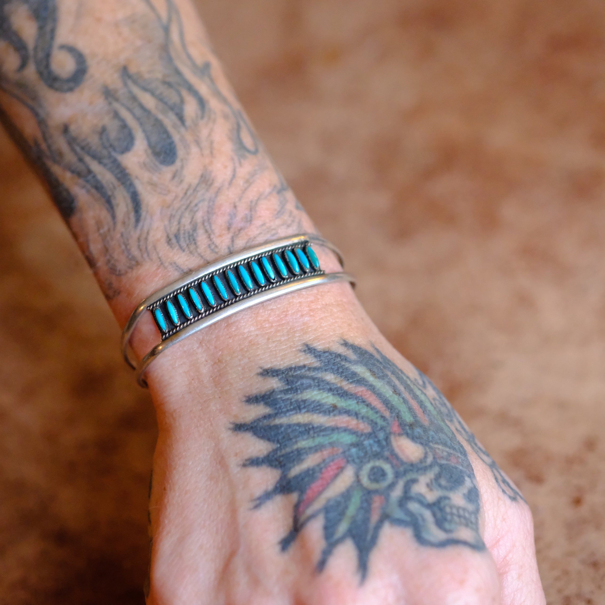 Vintage Sterling Petit Point Turquoise Cuff Bracelet