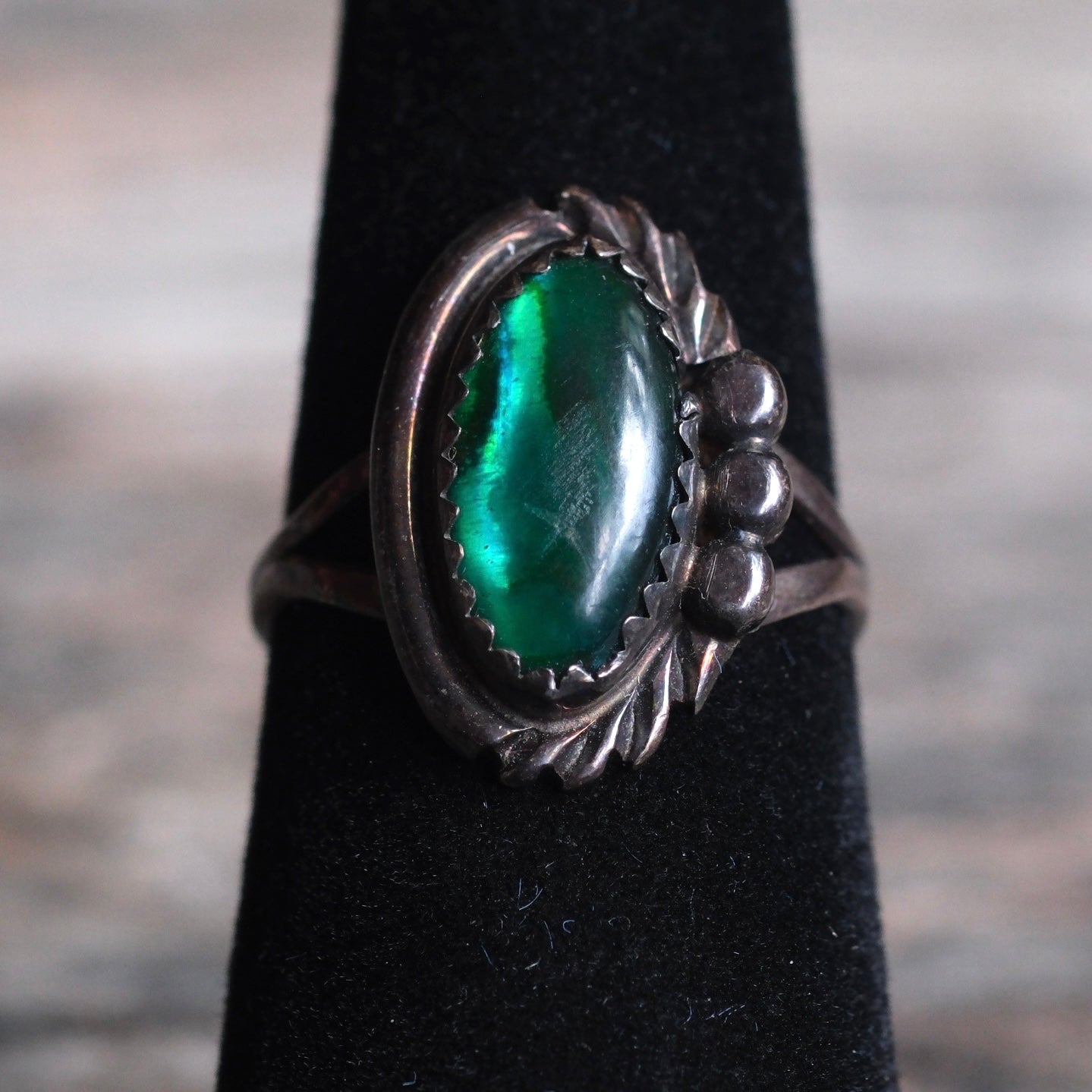 Vintage Sterling Blue Abalone Ring 6.25