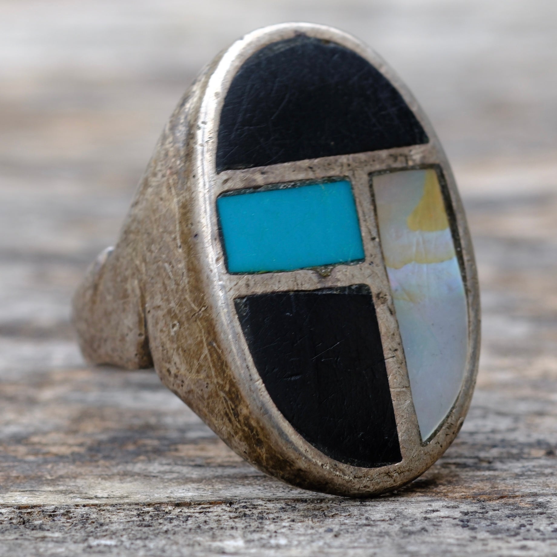 Vintage Sterling Multistone Inlay Ring 11