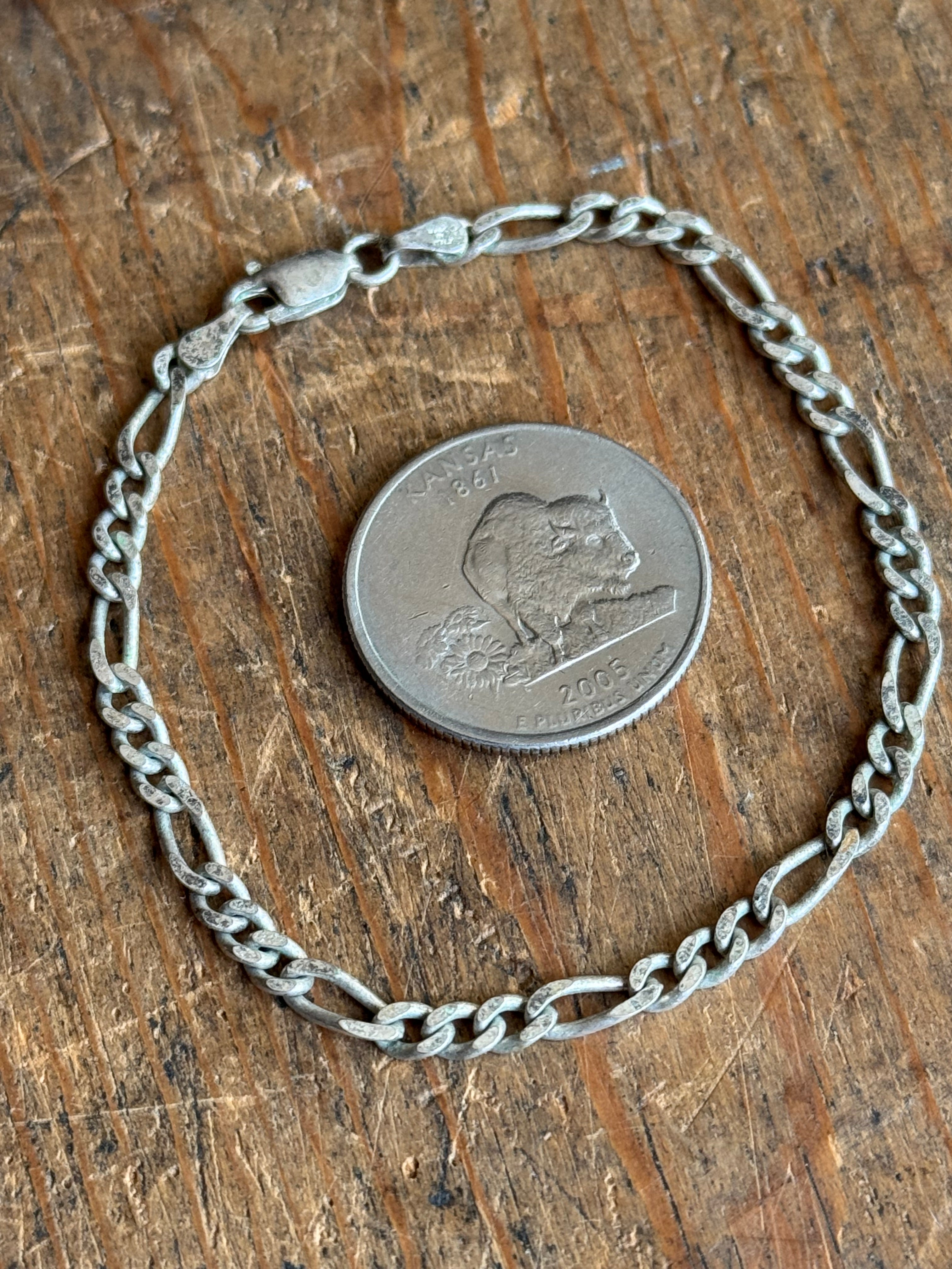 Vintage Sterling Silver 6.75” Figaro Chain Bracelet