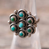 Vintage Sterling Old Pawn Turquoise Cluster Ring 4.75