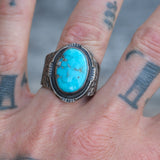 Vintage Sterling Turquoise Stamped Ring 10