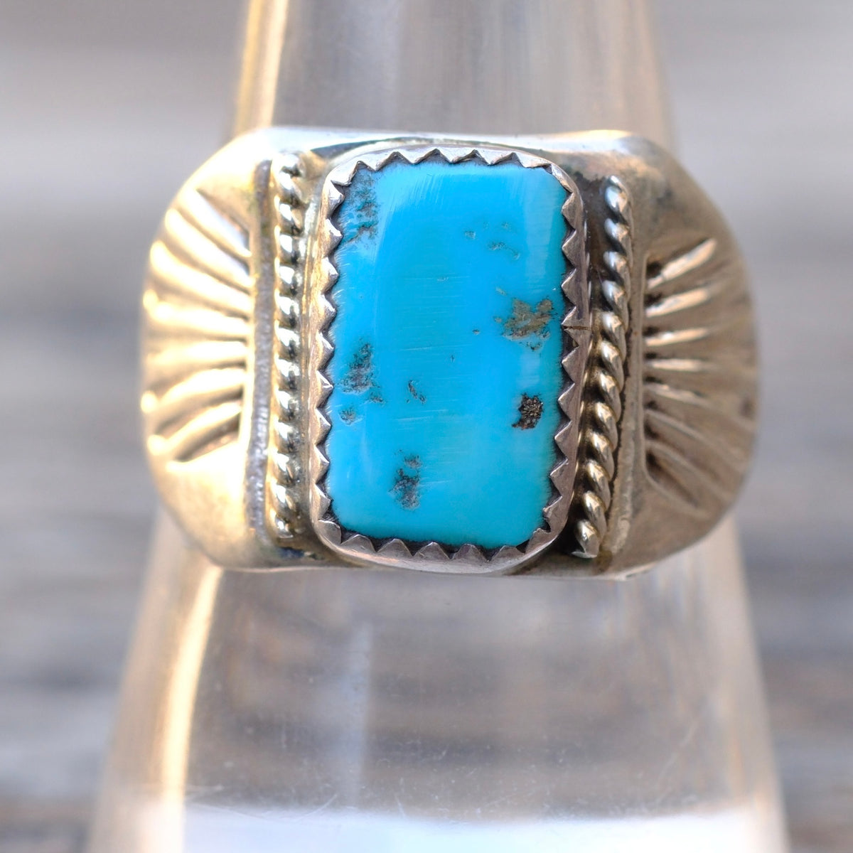 Vintage Sterling Turquoise Stamped Band Ring 8.75