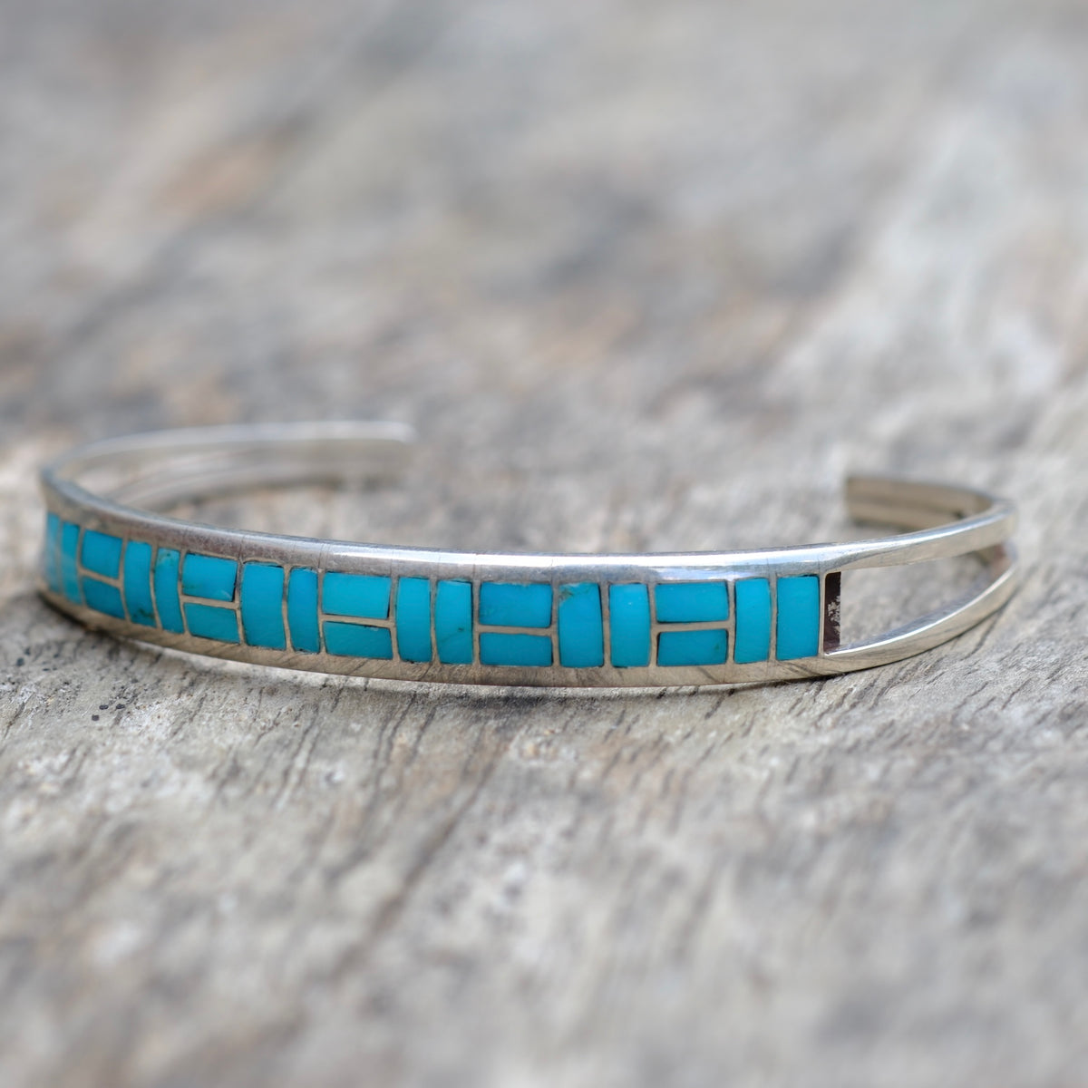 Vintage Sterling Silver Turquoise Inlay Cuff Bracelet