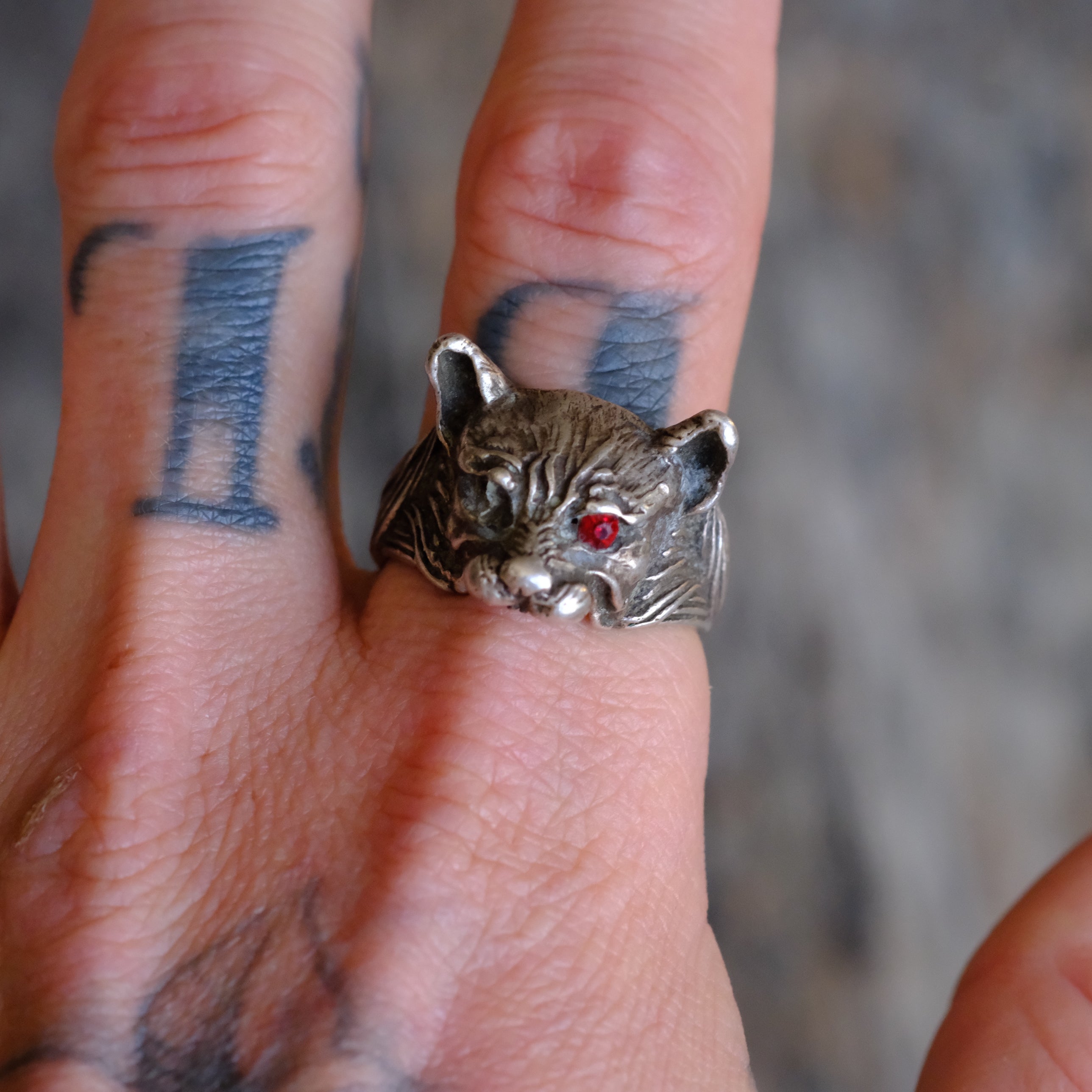 Vintage Sterling Big Cat Ring 11