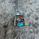 Vintage Sterling Turquoise and Coral Watch Band