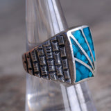 Vintage Sterling Crushed Turquoise Sunrise Ring 8.25
