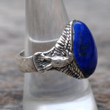 Vintage Sterling Lapis Eagle Ring 9