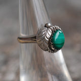 Vintage Sterling Malachite Feather Ring 6