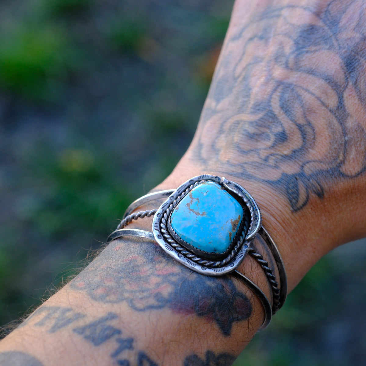 Vintage Sterling Turquoise Feather Cuff