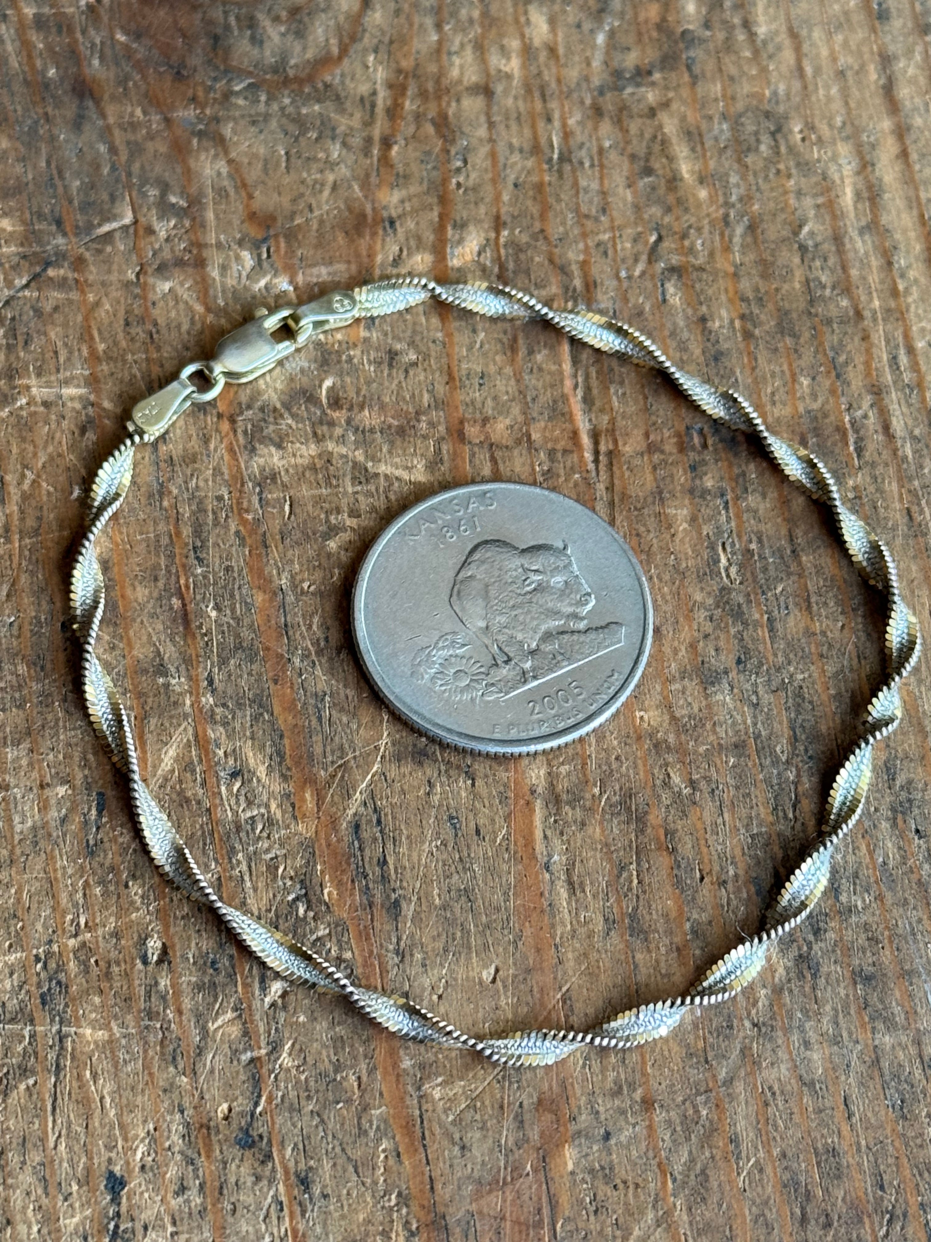 Vintage Sterling Silver 8” Two Tone Rope Chain Bracelet