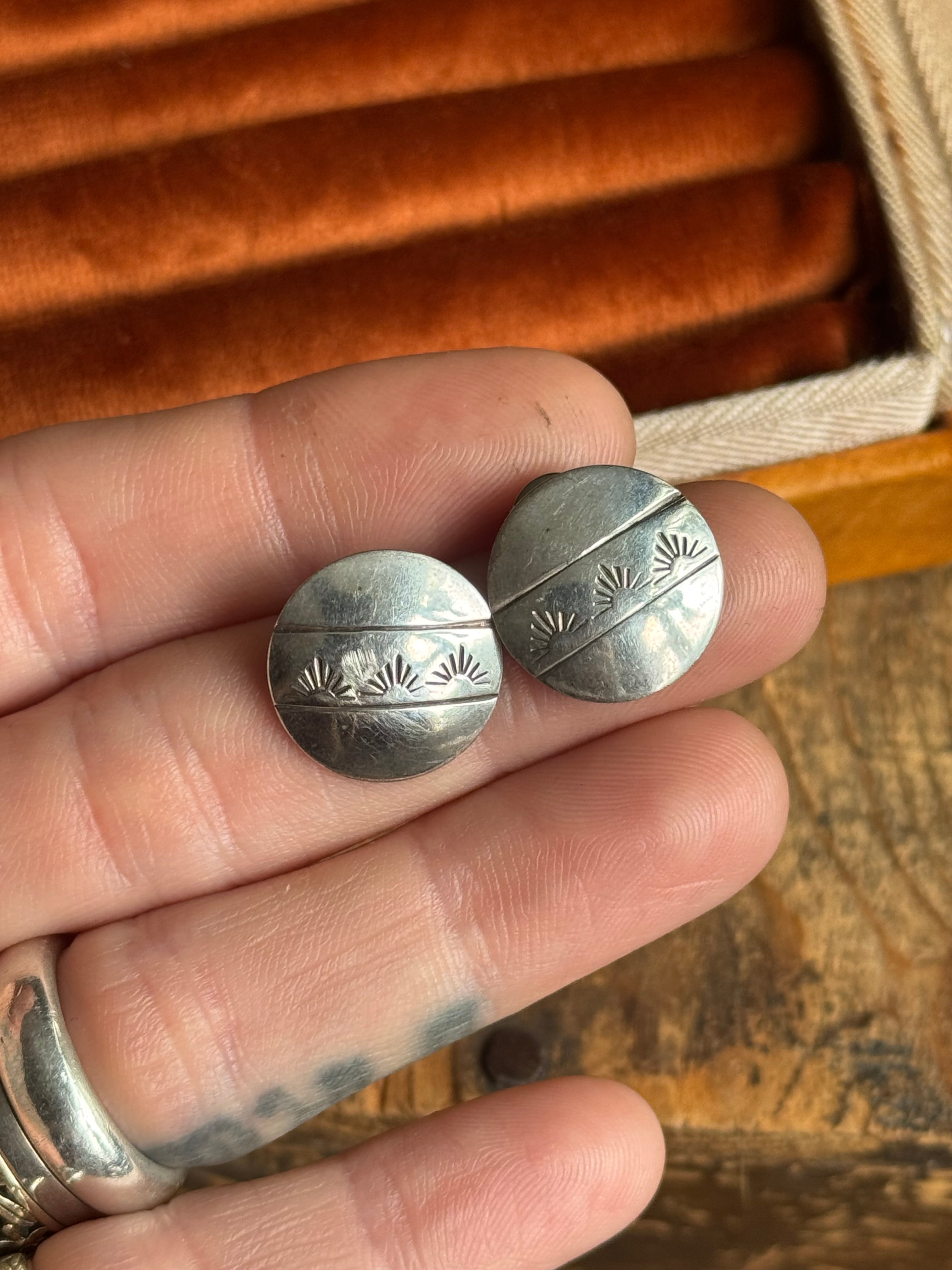 Vintage Sterling Silver Stamped Coin Earrings