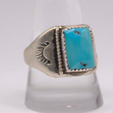 Vintage Sterling Turquoise Stamped Band Ring 10.75