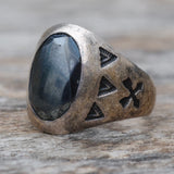 Vintage Sterling Hematite Stamped Arrows Ring 8