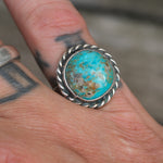 Vintage Sterling Turquoise Roper Ring 6.5