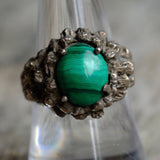 Vintage Sterling Malachite Brutalist Ring 8.5