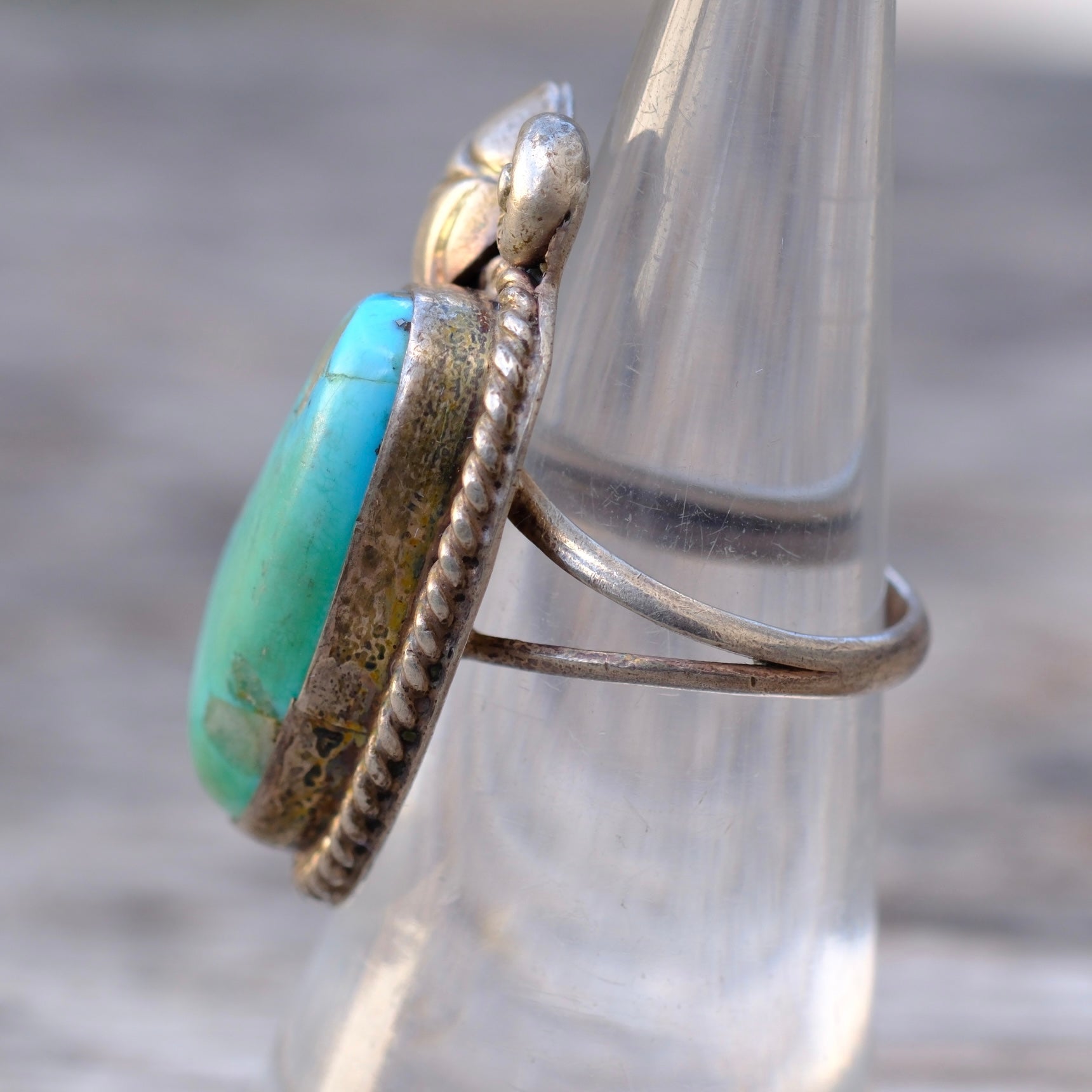 Vintage Sterling Turquoise Feather Ring 5.5