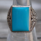 Vintage Sterling Turquoise Stamped Band Ring 7.75